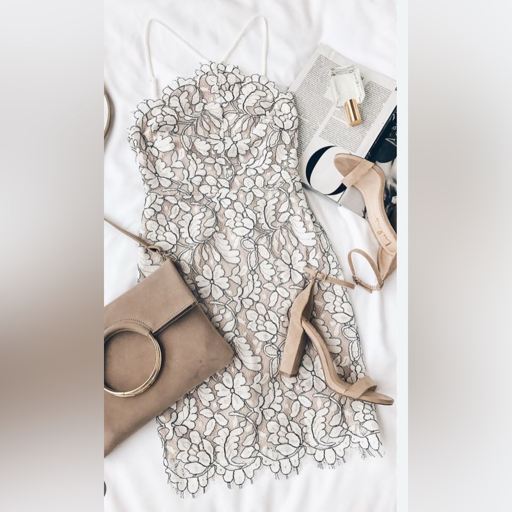 Lulu's Cream Floral Lace Midi Dress